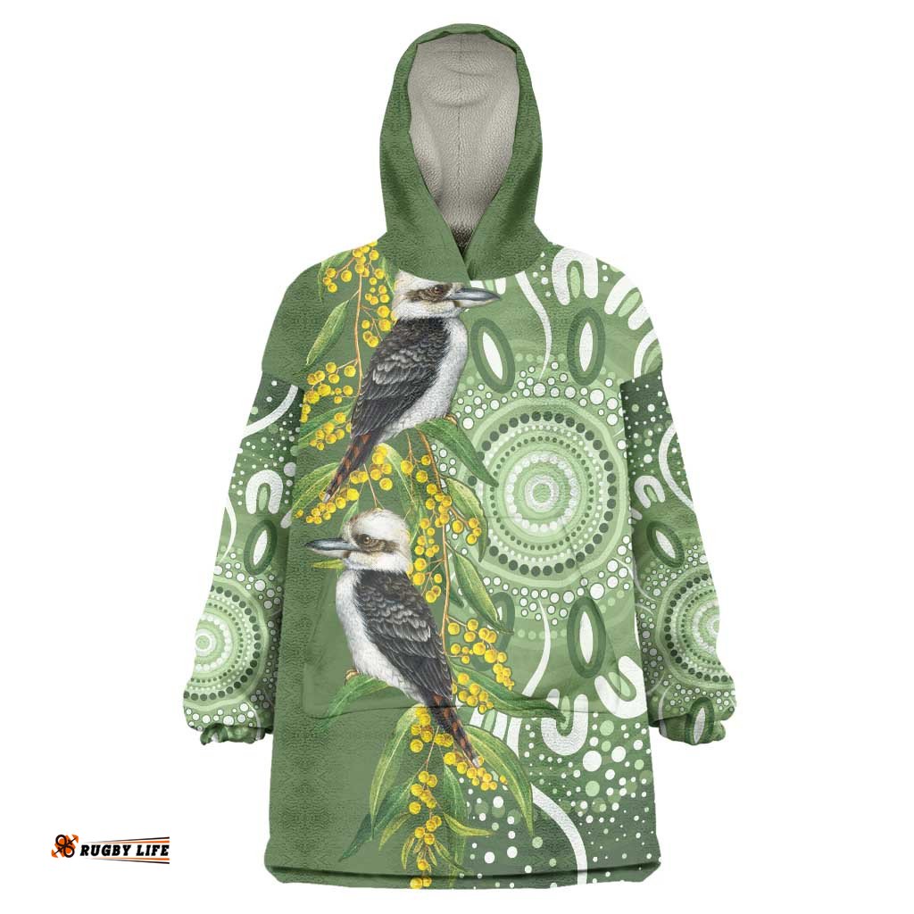 Aussie Kokaburra Golden Wattle Wearable Blanket Hoodie Aboriginal with National Color LT9
