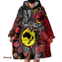 Aotearoa and Australia Toitu Te Tiriti Wearable Blanket Hoodie Honour the Treaty - Stand Together Stand Stronger LT03