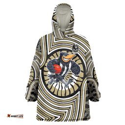 Collingwood Football Club Wearable Blanket Hoodie Indigenous Monochrome Dot Art Mascot Style TS04