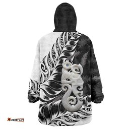 Aotearoa Manaia NZ Maori Silver Fern Wearable Blanket Hoodie LT14