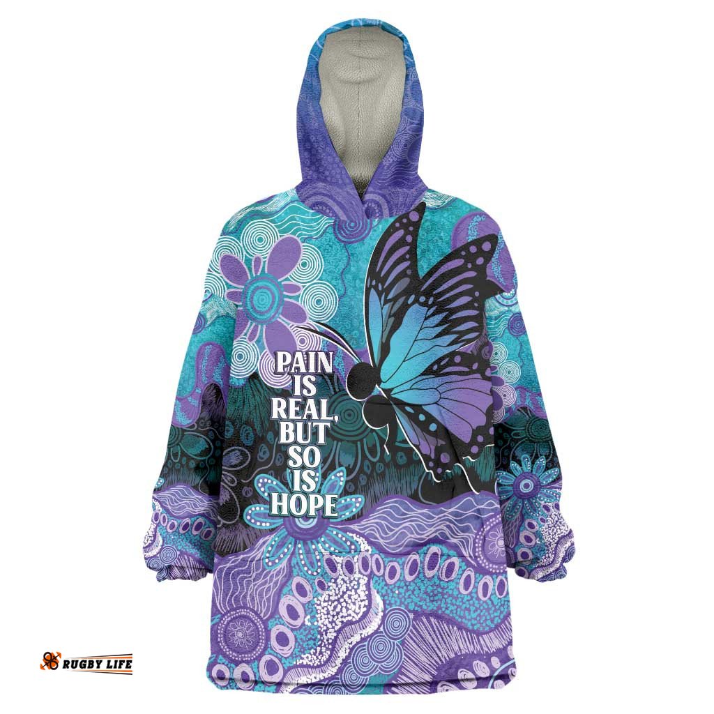 Australia Indigenous Teal Purple Contemporary Aboriginal Art Wearable Blanket Hoodie Hope Is Real LT7