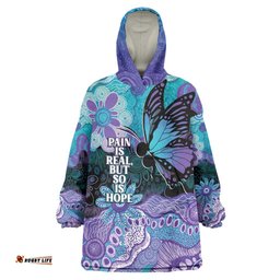 Australia Indigenous Teal Purple Contemporary Aboriginal Art Wearable Blanket Hoodie Hope Is Real LT7