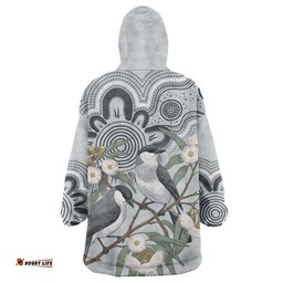 Australia Grey Butcherbird Wearable Blanket Hoodie Eucalyptus Alba Indigenous Art LT14