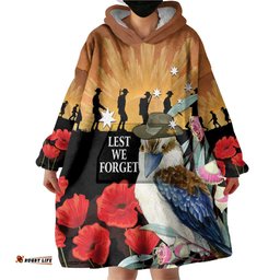 Australia Kookaburra ANZAC Day Wearable Blanket Hoodie Rising Sun 25th April Poppy Eucalyptus Blossoms LT14