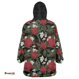 Australia Waratah Flannel Flower Wearable Blanket Hoodie Aussie Native Flowers Seamless Stylized LT14