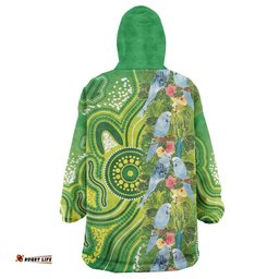 Budgerigar Australia Wearable Blanket Hoodie Aussie Common Parakeet Indigenous Art LT14