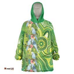 Budgerigar Australia Wearable Blanket Hoodie Aussie Common Parakeet Indigenous Art LT14