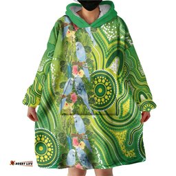 Budgerigar Australia Wearable Blanket Hoodie Aussie Common Parakeet Indigenous Art LT14