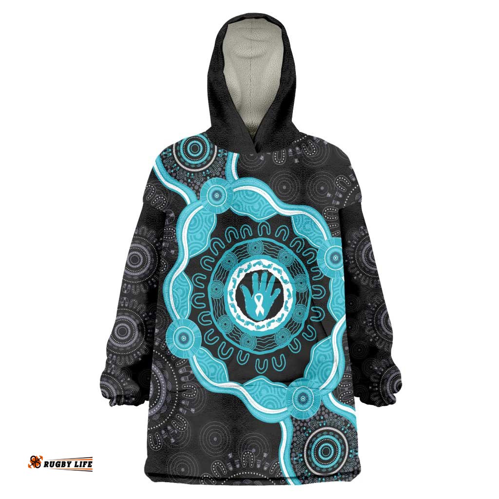 Australia Ovarian Cancer Awareness Wearable Blanket Hoodie Brave Strong Teal Ribbon Aboriginal Art LT14