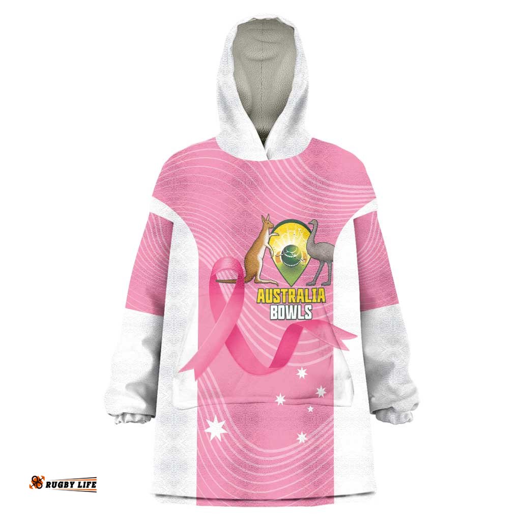 Custom Bowls Australia Breast Cancer Wearable Blanket Hoodie Pink Ribbon Aussie Map With Kangaroo Emu LT14