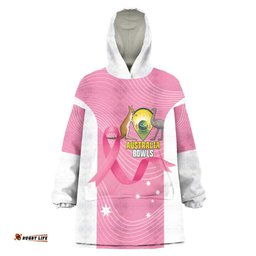 Custom Bowls Australia Breast Cancer Wearable Blanket Hoodie Pink Ribbon Aussie Map With Kangaroo Emu LT14