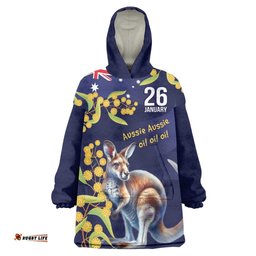 Blue Kangaroo and Golden Wattle Personalised Wearable Blanket Hoodie Happy Australia Day 6 January LT9