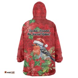 Australian Scarlet Robin Wearable Blanket Hoodie Aboriginal Inspired Christmas LT9