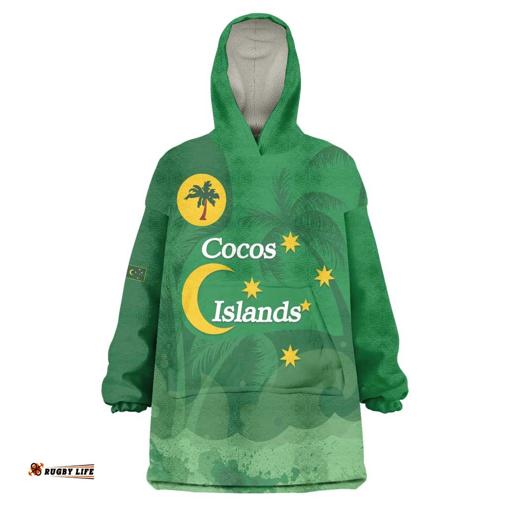 Australia Cocos Keeling Islands Wearable Blanket Hoodie Southern Cross Palm Tree Pattern LT14