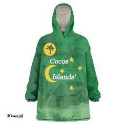 Australia Cocos Keeling Islands Wearable Blanket Hoodie Southern Cross Palm Tree Pattern LT14