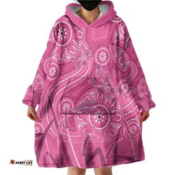 Australia Indigenous Pink Month Wearable Blanket Hoodie Breast Cancer Aboriginal Dragonflies Ribbon LT14