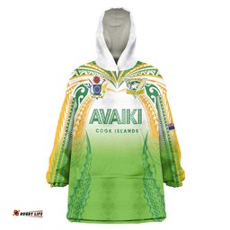 Custom Cook Islands Rugby League Wearable Blanket Hoodie Avaiki Tatau Tribal Motifs White Color LT03