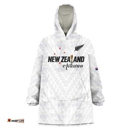 Custom Football New Zealand Wearable Blanket Hoodie Aotearoa United White Version LT01