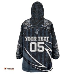Custom Carlton Navy Wearable Blanket Hoodie Captain With Aboriginal Art DT05