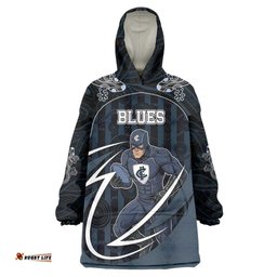 Custom Carlton Navy Wearable Blanket Hoodie Captain With Aboriginal Art DT05