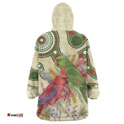 Australia Moluccan Eclectus Wearable Blanket Hoodie Australian Native Flowers Indigenous Art LT14