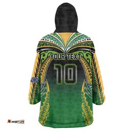 Custom Cook Islands Rugby League Wearable Blanket Hoodie Avaiki Tatau Tribal Motifs Black Color LT03