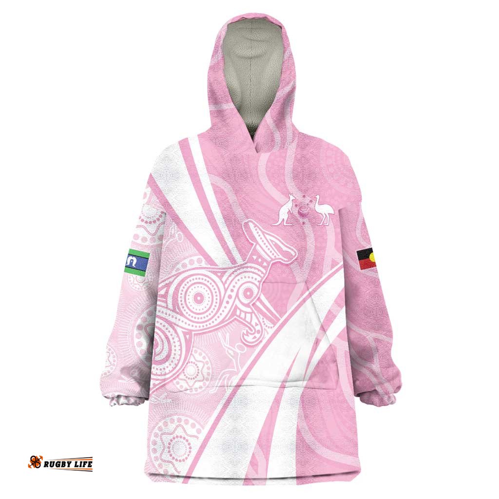 Australia Bowls Personalised Indigenous Pink Round Wearable Blanket Hoodie LT7