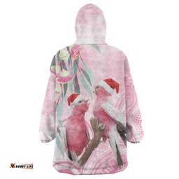 Australia Funny Pink Galah Christmas Wearable Blanket Hoodie Aboriginal Eucalyptus Blossoms Watercolor LT14