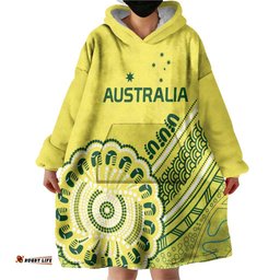 Custom Cricket Aussie Pride Wearable Blanket Hoodie Aboriginal Dot Art Cricket LT9