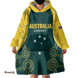 Custom Australia Cricket Wearable Blanket Hoodie Aussies Champions LT01