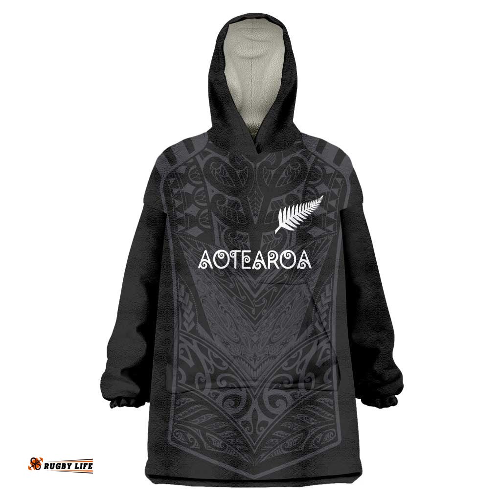 Custom Aotearoa Rugby Wearable Blanket Hoodie The Blacks-Sporty T90 Style LT03