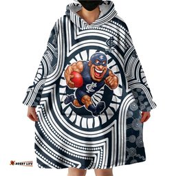Carlton Football Club Wearable Blanket Hoodie Indigenous Monochrome Dot Art Mascot Style TS04