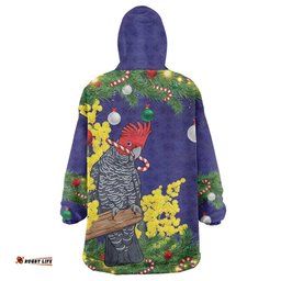 Australia Gang-gang Cockatoo Christmas Wearable Blanket Hoodie Callocephalon Fimbriatum Golden Wattle Blue LT14