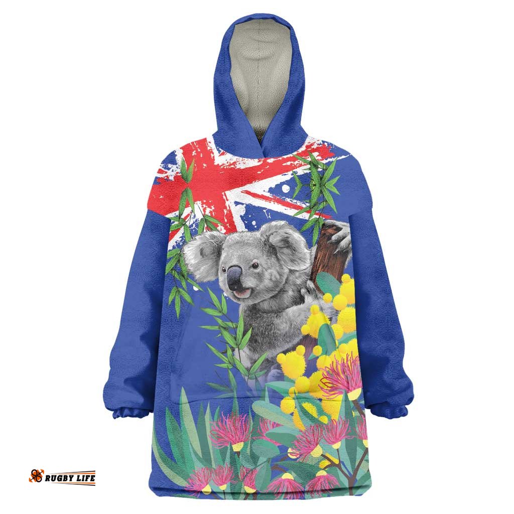 Australia Day Koala Wearable Blanket Hoodie Aussie Aussie Aussie Oi Oi Oi Blue Color LT9