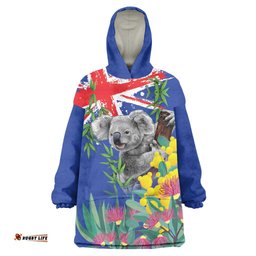 Australia Day Koala Wearable Blanket Hoodie Aussie Aussie Aussie Oi Oi Oi Blue Color LT9