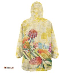 Birds and Floral Aussie Lorikeet Wearable Blanket Hoodie Pastel Yellow LT7