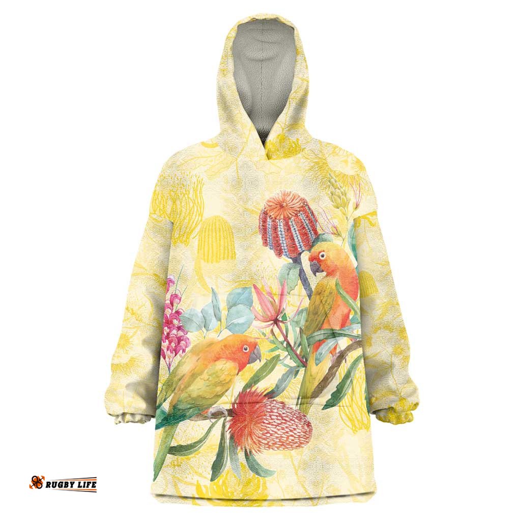 Birds and Floral Aussie Lorikeet Wearable Blanket Hoodie Pastel Yellow LT7