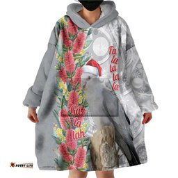 Blue Galah Mutation Christmas Australia Wearable Blanket Hoodie Falalalala Galalah Bottlebrush Grey Aboriginal Art LT14