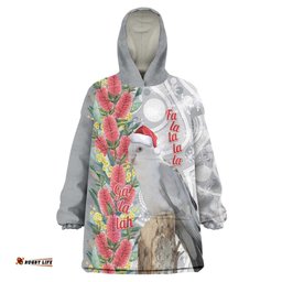 Blue Galah Mutation Christmas Australia Wearable Blanket Hoodie Falalalala Galalah Bottlebrush Grey Aboriginal Art LT14