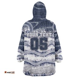 Custom Geelong Navy Wearable Blanket Hoodie Playful Cat Kicking Ball DT05