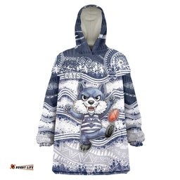 Custom Geelong Navy Wearable Blanket Hoodie Playful Cat Kicking Ball DT05