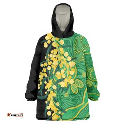 Australia Golden Wattle Wearable Blanket Hoodie Aussie Native Flowers Indigenous Art LT14