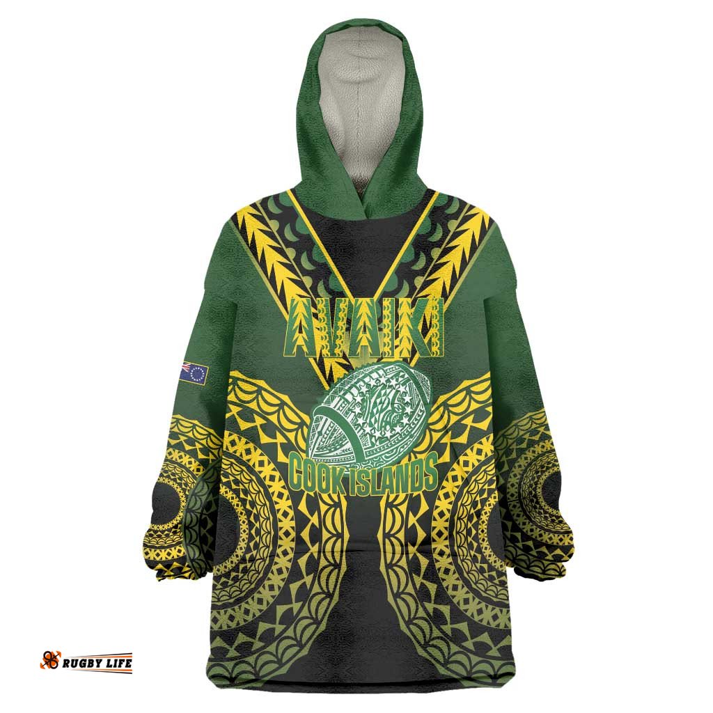 Custom Avaiki Cook Islands Rugby Wearable Blanket Hoodie Kuki Airani Tatau Black LT14