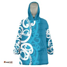 Azure Blue Maori Wearable Blanket Hoodie Koru Kowhaiwhai LT7
