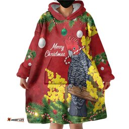 Australia Gang-gang Cockatoo Christmas Wearable Blanket Hoodie Callocephalon Fimbriatum Golden Wattle Red LT14