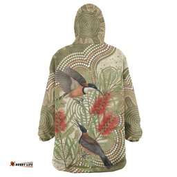 Australia Eastern Spinebill Wearable Blanket Hoodie Aussie Honeyeater Bottlebrush Indigenous Art LT14