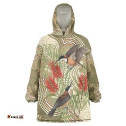 Australia Eastern Spinebill Wearable Blanket Hoodie Aussie Honeyeater Bottlebrush Indigenous Art LT14