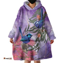 Australia Splendid Fairy Wren on Eucalyptus Wearable Blanket Hoodie Epilepsy Awareness LT7