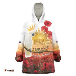 Australia Cockatoo ANZAC Day Wearable Blanket Hoodie Lest We Forget LT05