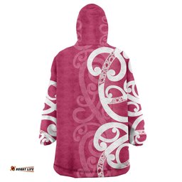 Breast Cancer Awareness Maori Wearable Blanket Hoodie Koru Kowhaiwhai LT7